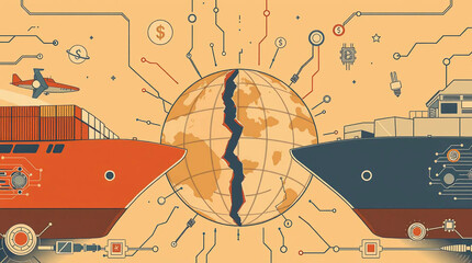 Conceptual  Illustration of Trade War with Economic Symbols