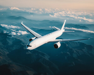 Naklejka premium modern airplane soars above majestic mountains showcasing beauty of logistics and transportation while promoting