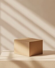 Minimalist Brown Cube with Soft Shadows on Neutral Background