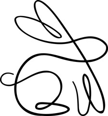 Single line bunny, drawn with single, continuous line