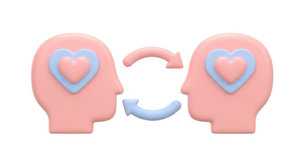 Isolated Head Silhouette with Hearts and Circular Arrows for Exchange