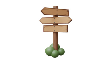 Isolated Wooden Sign Post with Arrows and Green Spheres