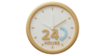 Isolated Gold Framed Clock with 24 Hours Sign