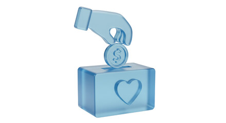 Isolated Blue Hand Donating Coin into Charity Box