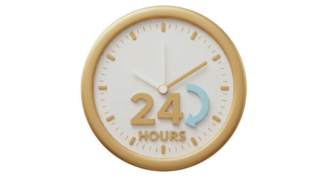 Isolated Gold Framed Clock with 24 Hours Sign