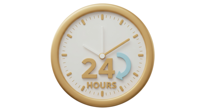 Isolated Gold Framed Clock with 24 Hours Sign - Powered by Adobe