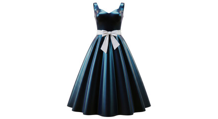 Isolated Elegant Blue Dress with White Bow