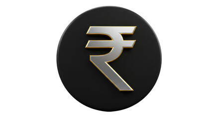 Isolated Rupee Symbol in Gold and Black on a Button