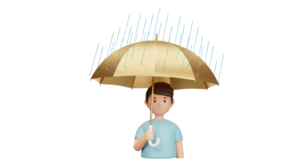 Isolated Cartoon Boy with Umbrella in the Rain