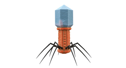 Isolated Bacteriophage Virus with Blue Head and Orange Body