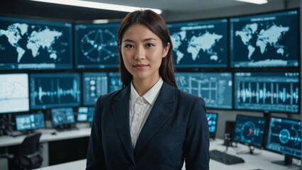 Fototapeta premium A Japanese female AI researcher works in artificial intelligence, science, and technology research