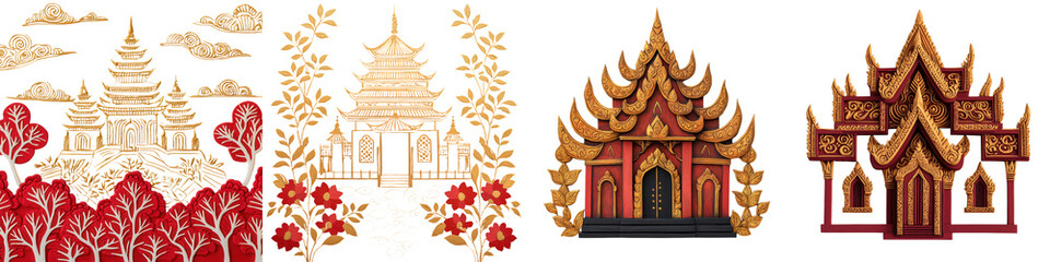 Fototapeta premium Beautifully detailed and colorful Buddhist temples and pagodas with intricate architectural designs and ornamentations