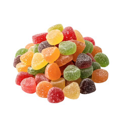 Pile of assorted jelly candies isolated on transparent background