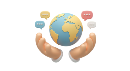 Isolated Hands Holding Earth Globe with Speech Bubbles