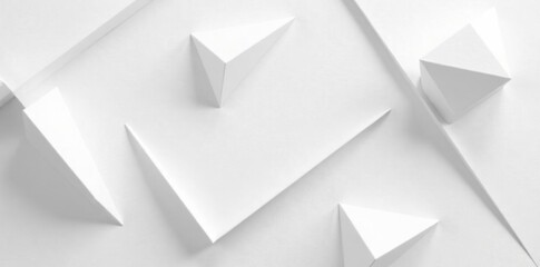 Fototapeta premium Abstract white triangle 3D geometric paper background with shadows, minimalistic, texture