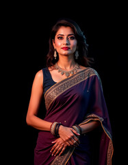 Fototapeta premium A woman wearing a purple sari with gold and blue beads