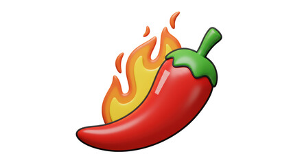 Isolated Fiery Red Chili Pepper with Cartoon Flames