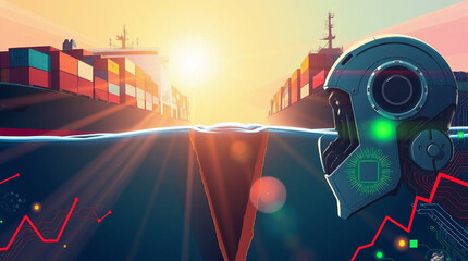 Trade War Concept with AI, Technology, and Semiconductor Symbols