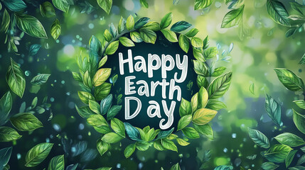 Celebrate sustainability with vibrant greenery and cheerful messaging for Earth Day festivities in a nature-inspired setting