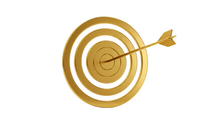 Isolated Golden Target with Arrow Hitting Bullseye for Success