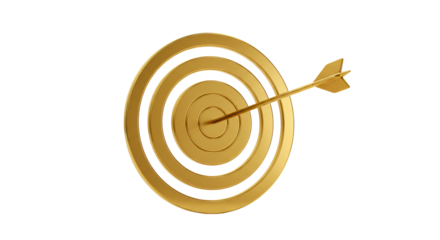 Isolated Golden Target with Arrow Hitting Bullseye for Success