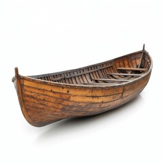 Antique Wooden Rowboat Isolated on White Background Capturing Nautical Heritage and Maritime History with Warm Tones and Detailed Wood Grain