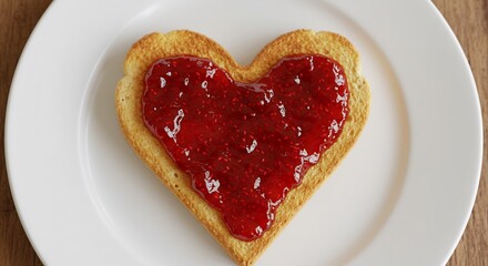 愛らしいハート型トースト 甘酸っぱいジャムが輝く 温かい光