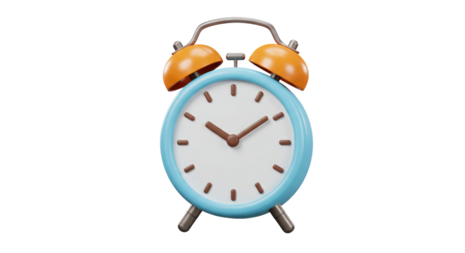 Isolated Pastel Blue and Orange 3D Alarm Clock with Retro Design
