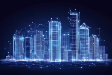 A futuristic digital illustration of a glowing cyberspace environment with intricate neon lights and geometric shapes.