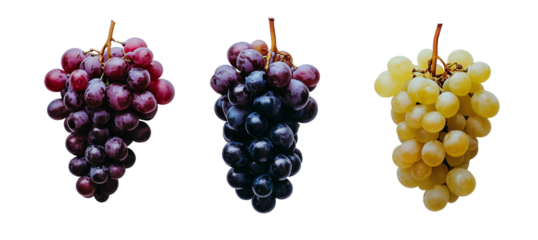 Diferentes  tipos de uvas frescas em fundo transparente