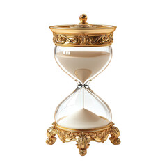 Classic Hourglass with a Golden Frame and Flowing Sand isolated on transparent background