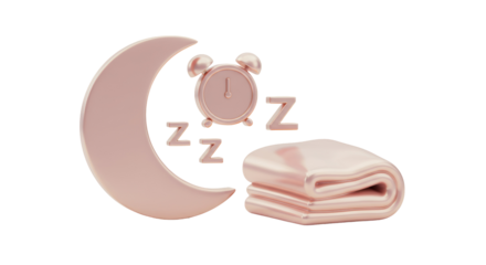 Isolated Moon, Blanket and Clock, Symbolizing Sleep and Rest