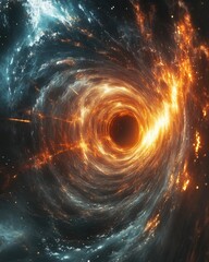 Obraz premium Captivating cosmic vortex of swirling nebulae and celestial energy radiating from a central black hole in deep space