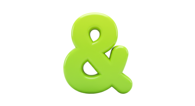 Isolated Glossy Green Ampersand Symbol - Connectivity and Collaboration