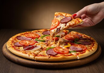 とろけるチーズ 食欲をそそるピザ 温かい照明