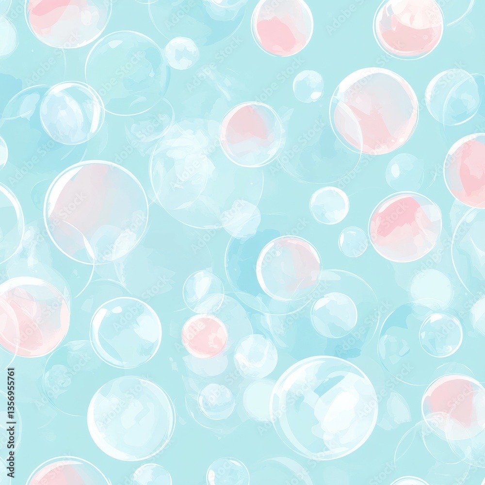 Poster delicate bubble pattern with soft pastel colors and transparent air bubbles for a dreamy underwater 