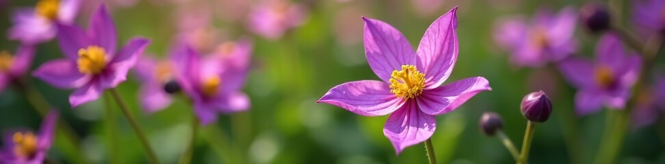 A close-up shot of a vibrant purple and yellow Columbine flower in full bloom,  yellow,  close-up