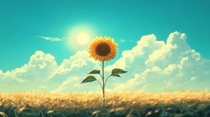 Fototapeta premium Sunflower standing tall in golden field under sunny sky.