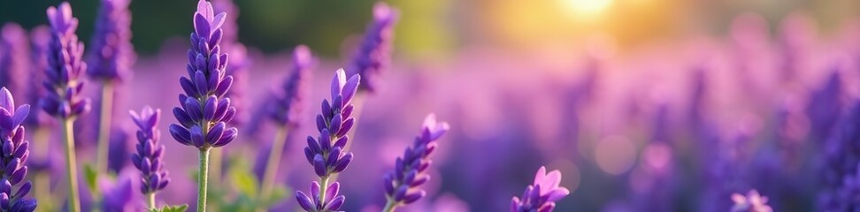 Obraz premium A close-up shot of vibrant lavender flowers blooming in a field, flowers, relaxation