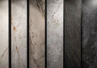 Vertical stone slab samples in showroom
