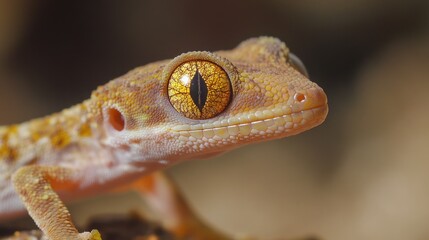 Obraz premium Close-up of a gecko's head, exhibiting detailed skin textures and an amber eye.
