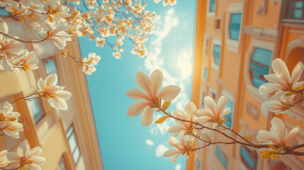 White magnolia blooming