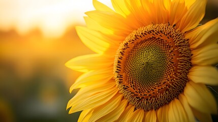 Fototapeta premium Close-up of sunflower in the field at sunset.
