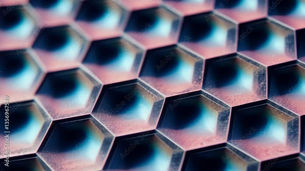 Poster a close up of a pattern of hexagons. the hexagons are blue and white. the pattern is very detailed
