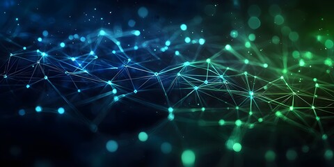 Fototapeta premium Blue and Green Network Lines form a Futuristic. Superlative generative AI image