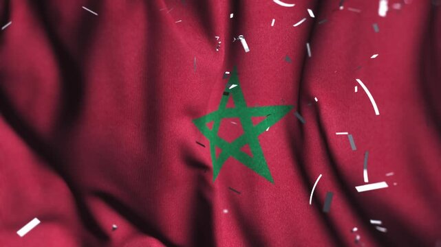 Morocco Flag Waving with Confetti | Independence Day Celebration | National Patriotism Background
