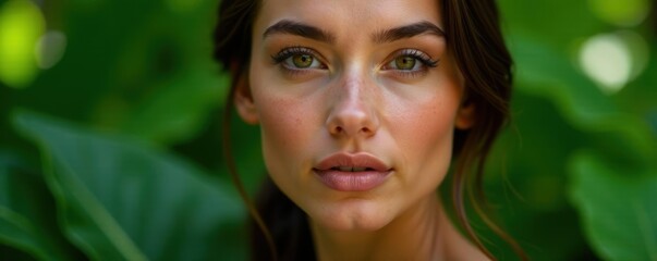 Smooth skin, tropical foliage, beauty portrait, hue, healthy