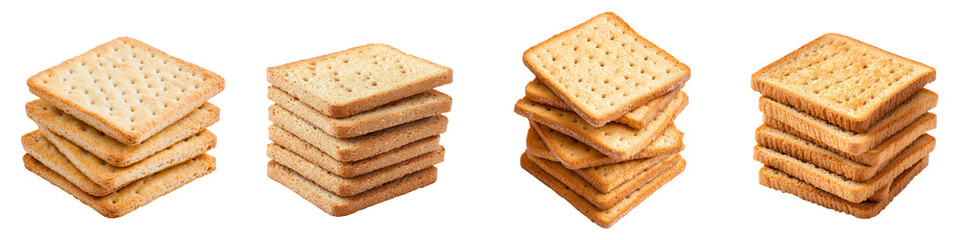 Fototapeta premium Stacks of crunchy golden brown crackers or biscuits neatly arranged on a plate making for a classic and appetizing snack or breakfast offering