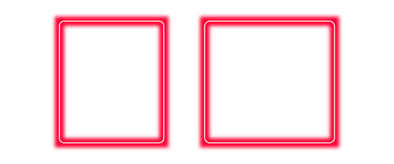 Set/ collection of squares neon futuristic sign red, blue, green. Isolated on transparent white background. Shiny light glow squares