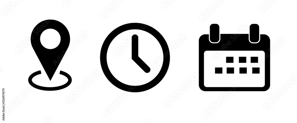 Fototapete address. time, and date icon vector. event elements isolated on transparent background. clock, pin m